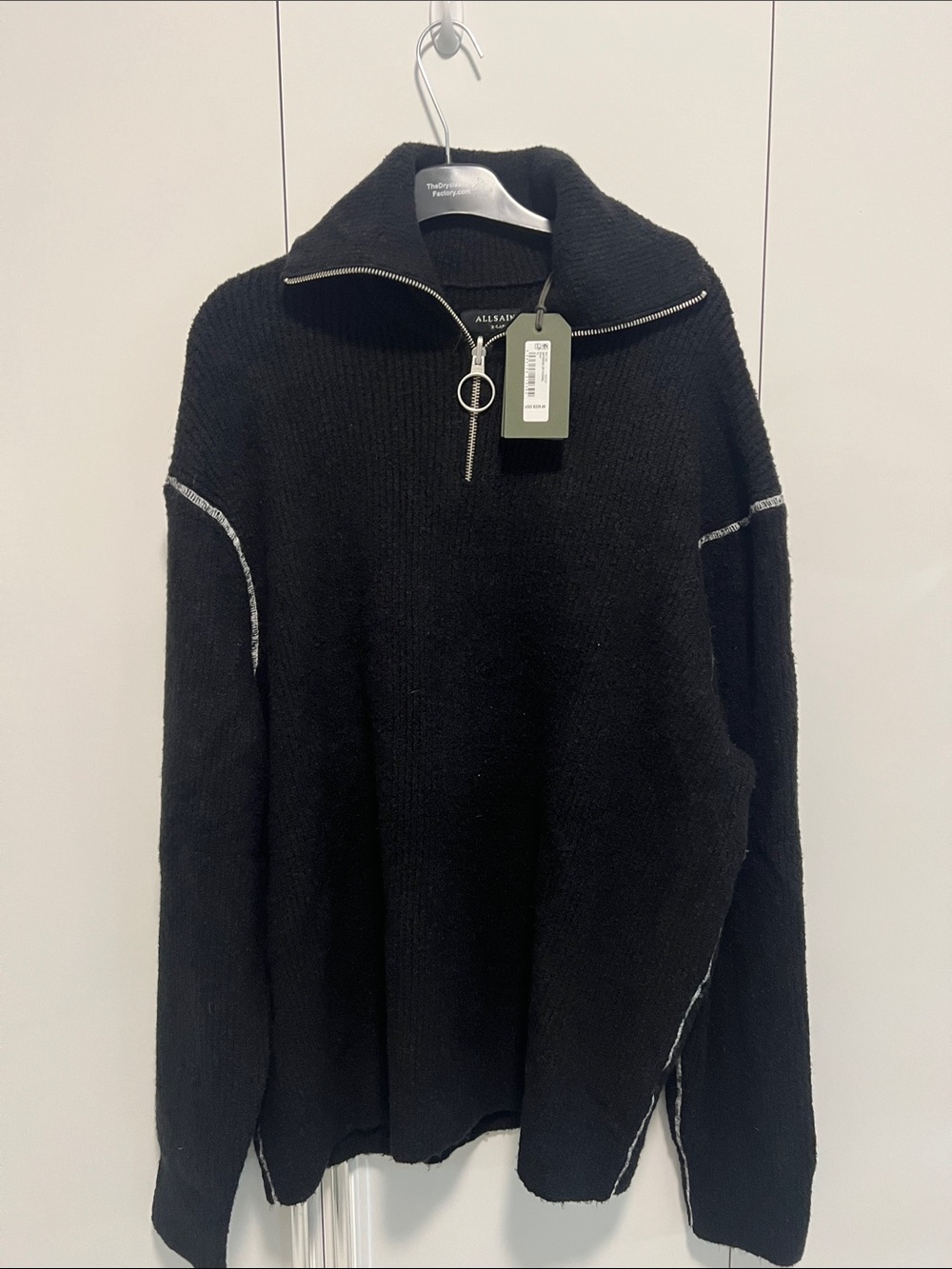 All Saints Men’s Black quarter Zip Knit Sweater